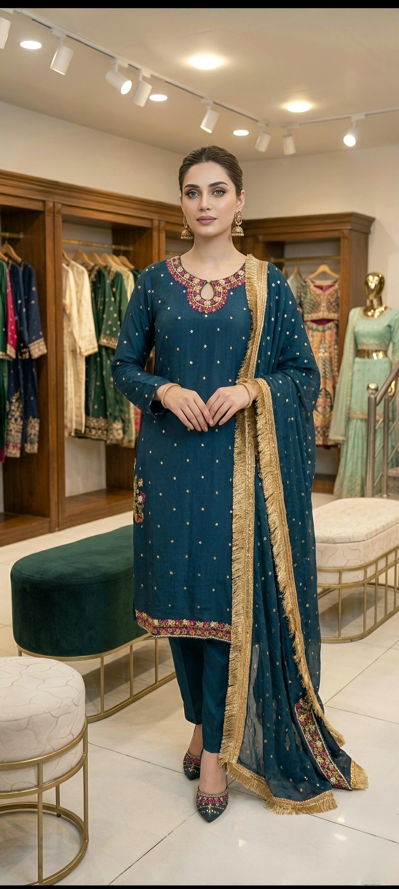 3Pcs Tassal Silk Long Shirt Fancy Wear