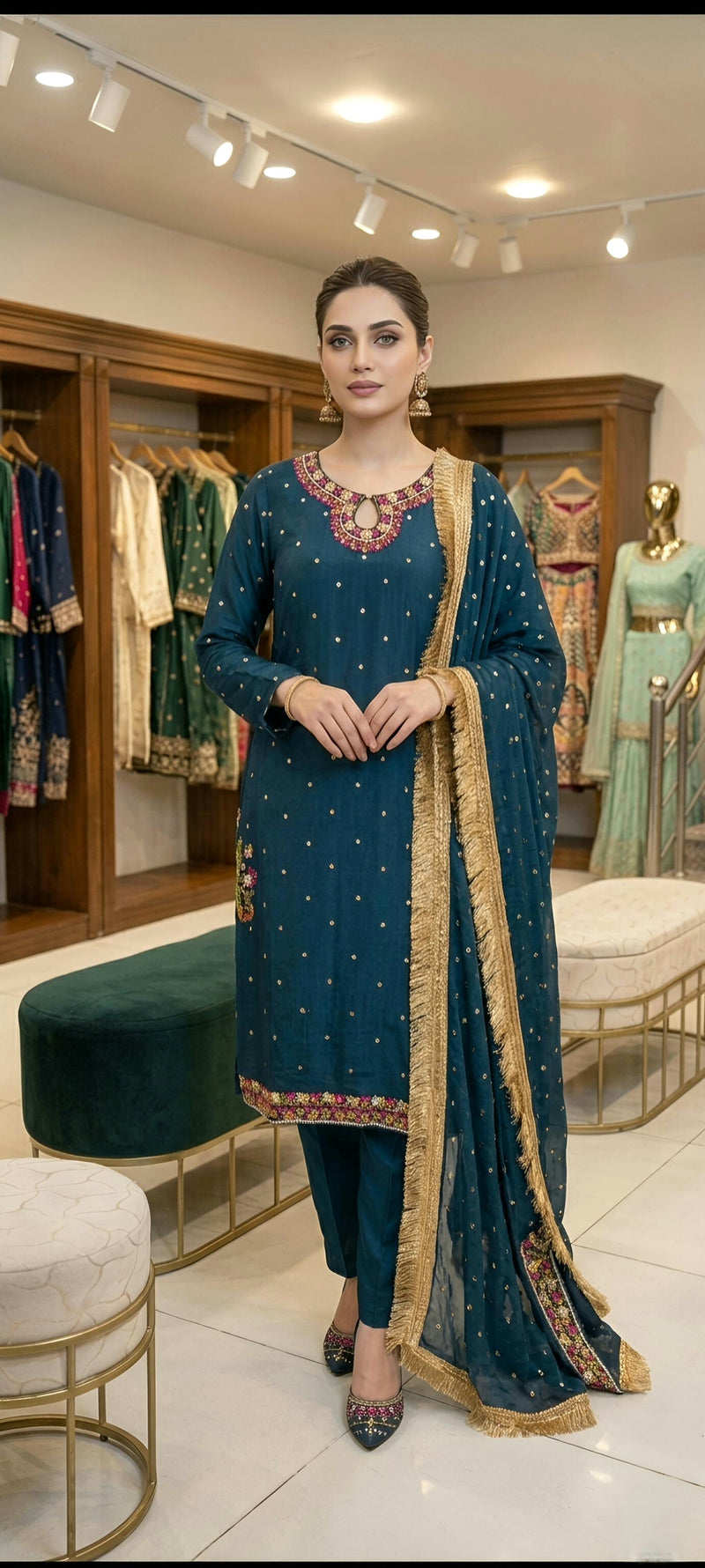 3Pcs Tassal Silk Long Shirt Fancy Wear