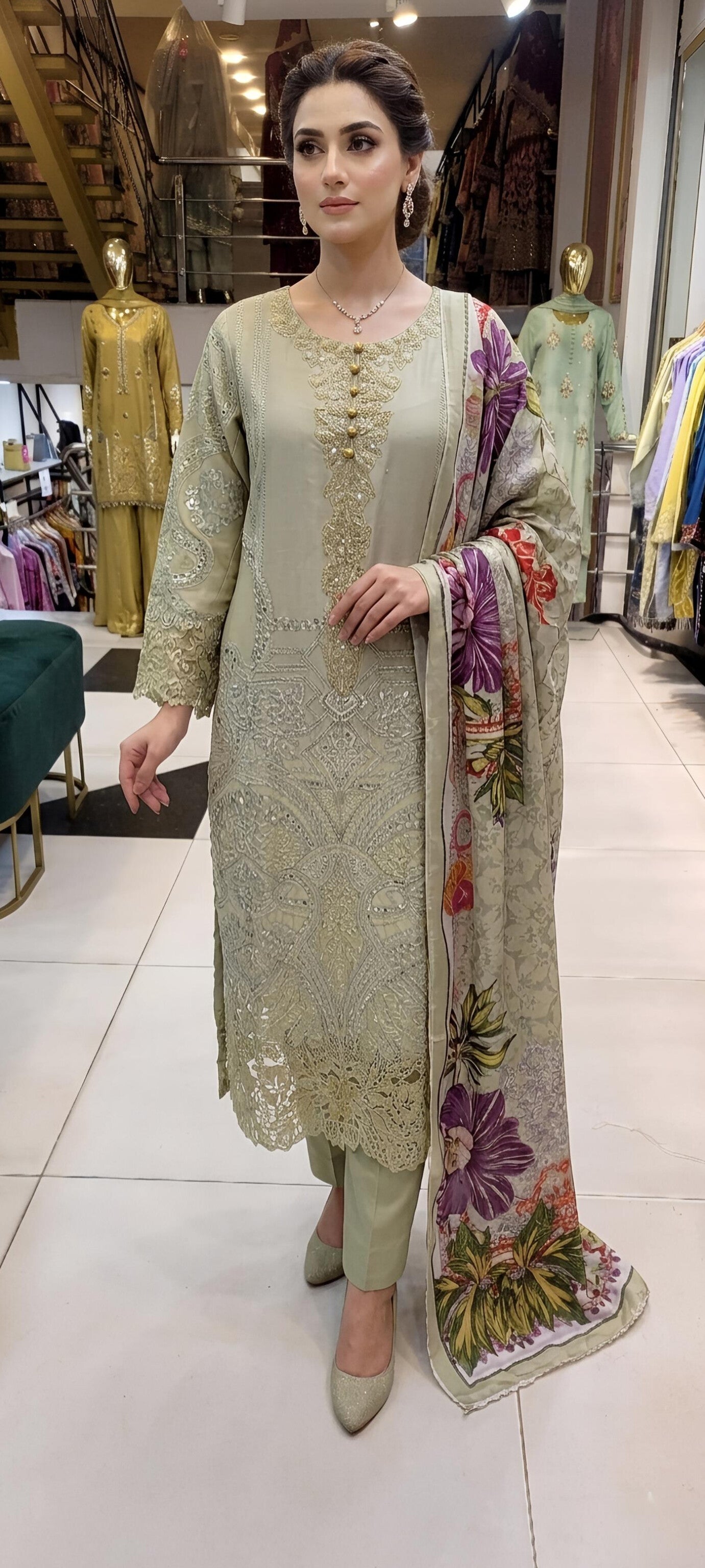 3Pcs Lawn Suit Casual/Fancy Wear