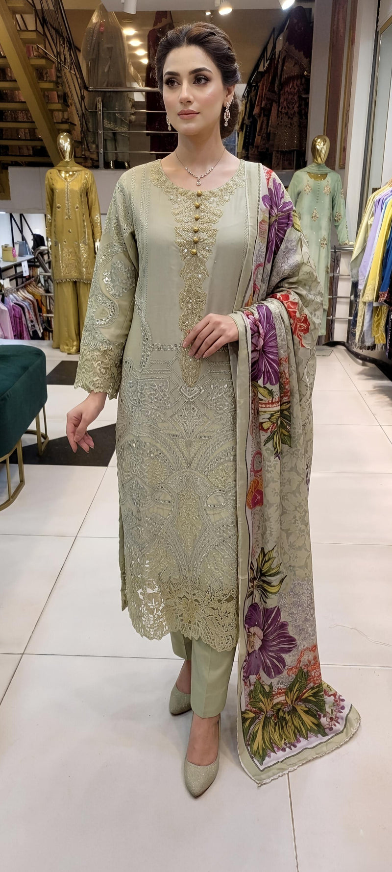 3Pcs Lawn Suit Casual/Fancy Wear
